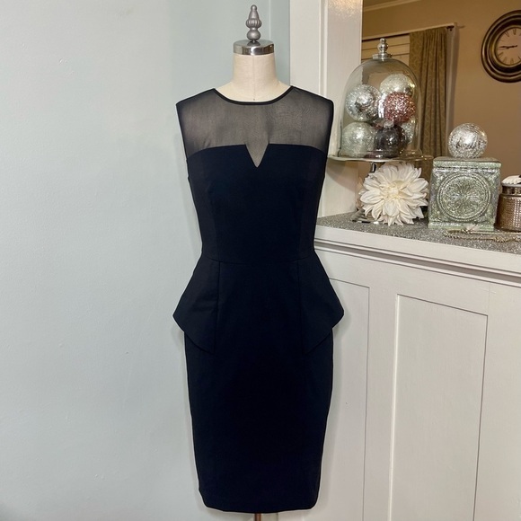 NWT Cache Black Illusion Mesh Peplum Sheath Cocktail Party Dress 4 Evening Wear - Picture 5 of 11